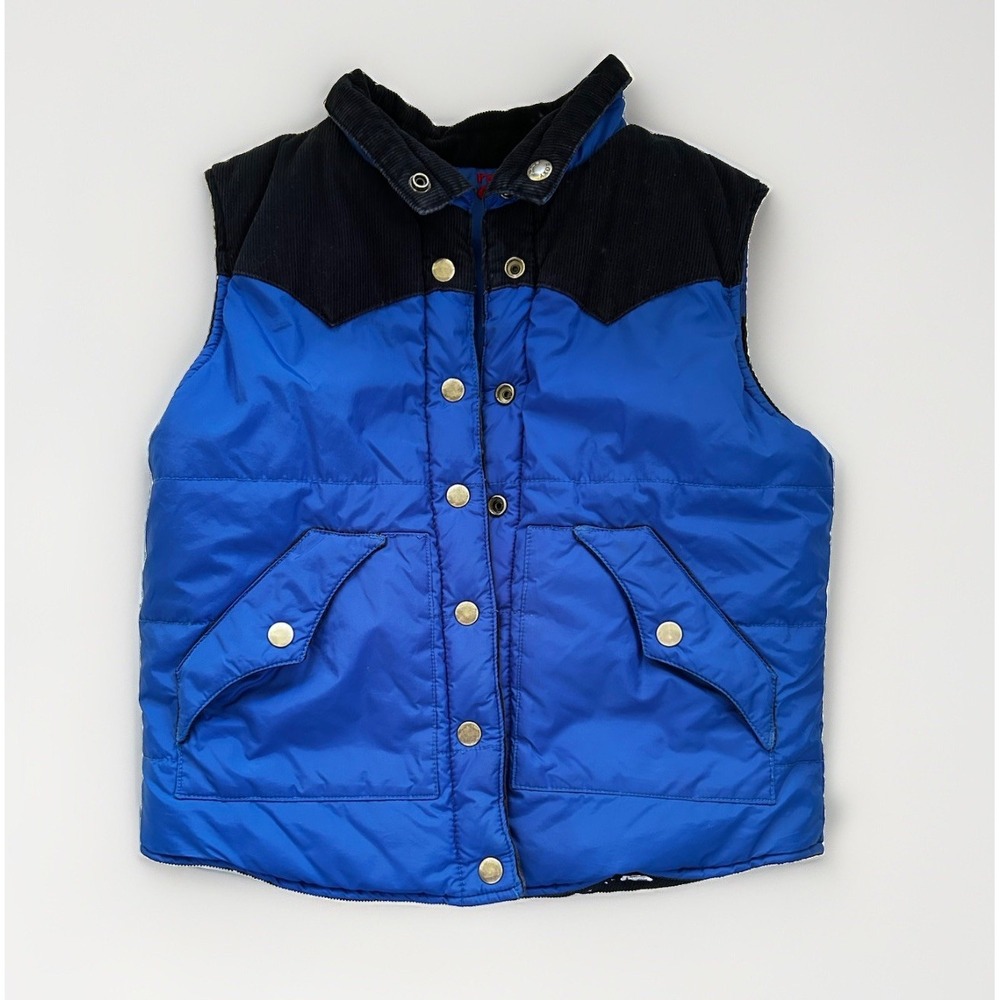 Vintage Y2K ROXY Reversible Western Style Puffer Vest Corduroy Nylon Blue XS/S